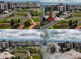 Multidão acompanha implosão de hotel no centro de Brasília Multidão acompanha implosão de hotel no centro de Brasília